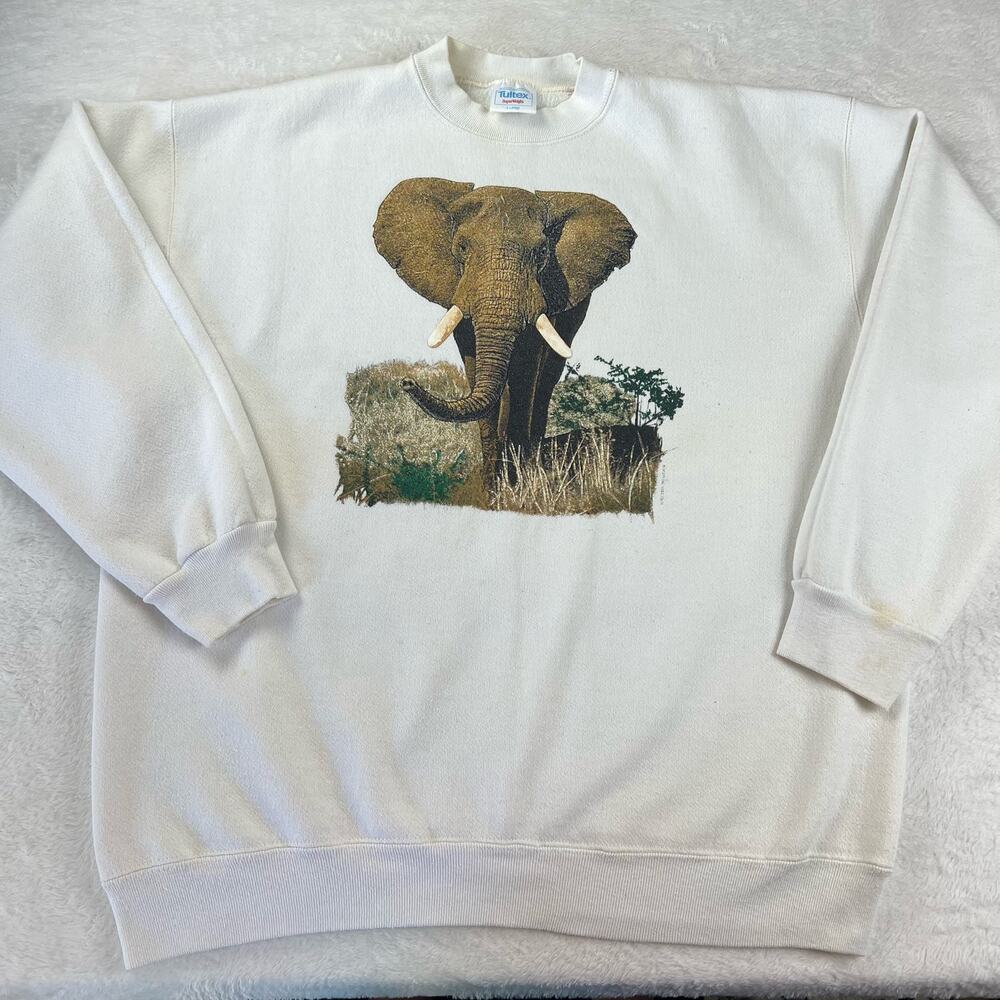 Tultex Super Weight Vintage Crewneck Sweatshirt Elephant Nature Size XL USA